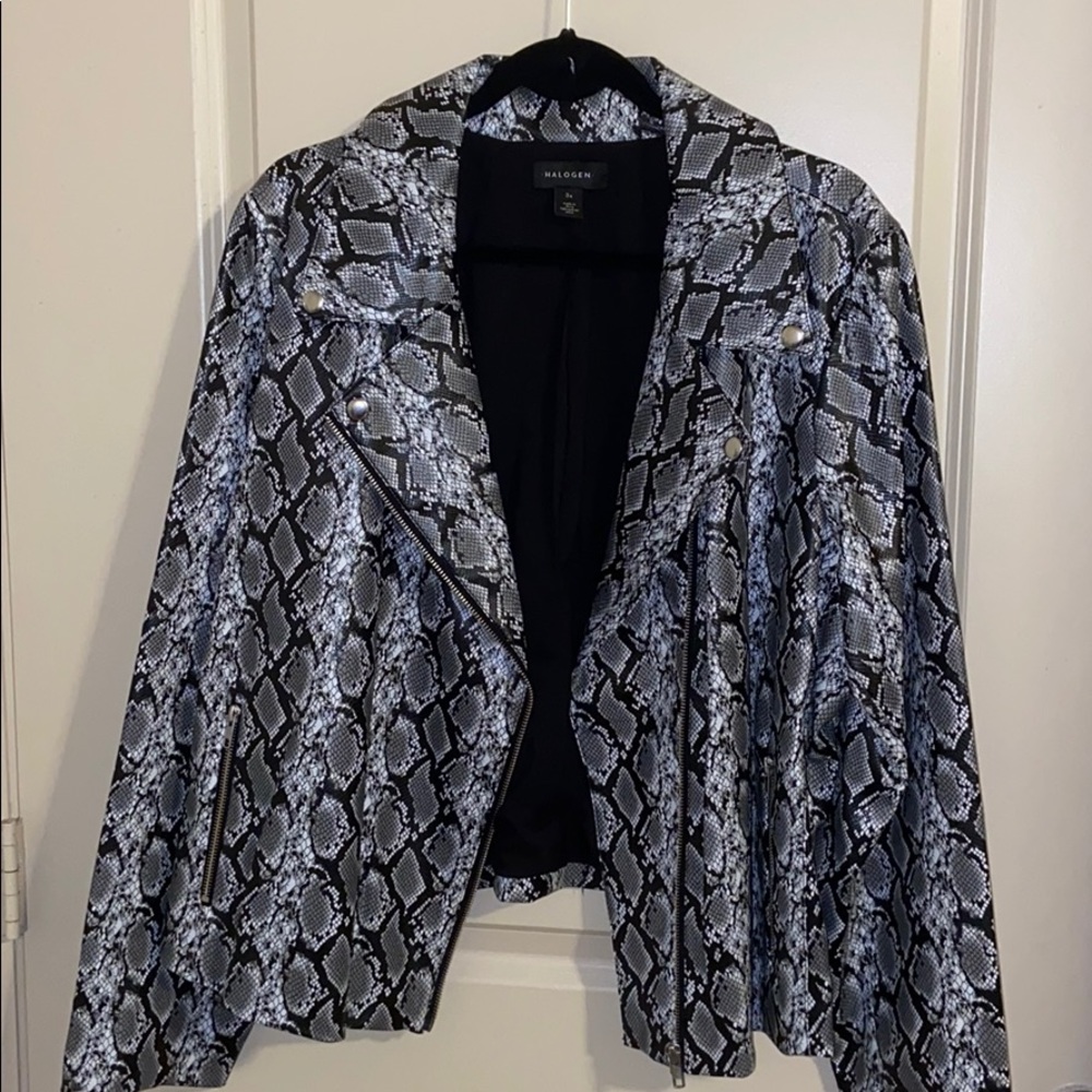 Plus Size Black and Grey Snake Print Moto Jacket